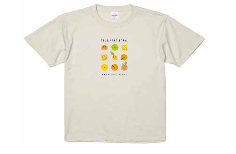 辻中農園オリジナルTシャツ グレージュ 柑橘デザイン